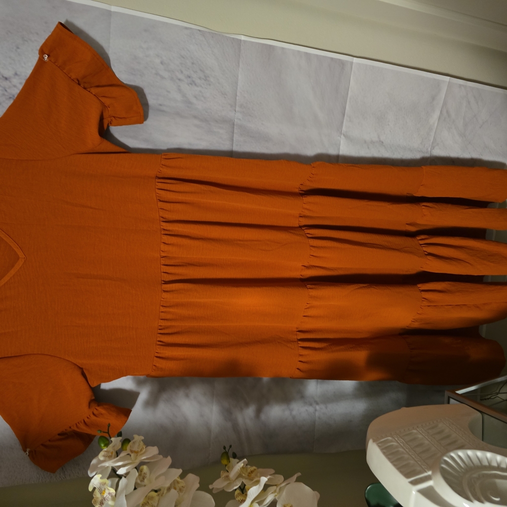 Orange Tiered Midi Dress